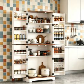 Farmhouse Kitchen Pantry Cabinet, 70" Tall Storage Cabinet with Adjustable Shelves & 4 Barn Doors & Drawer