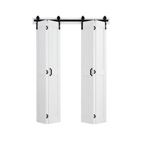 Bifold Barn Door, 48" x 84", MDF Bi-Fold Sliding Closet Doors, Hardware Kit Included, H-Frame Space-Saving Design, Pre-Assembled Panels for Bedro