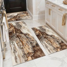 Three-piece kitchen rug set, non-slip and washable, abstract pattern kitchen hallway rug, soft and comfortable, suitable for sinks, floors, entra (Main Material: Polyester, Main Color: White)